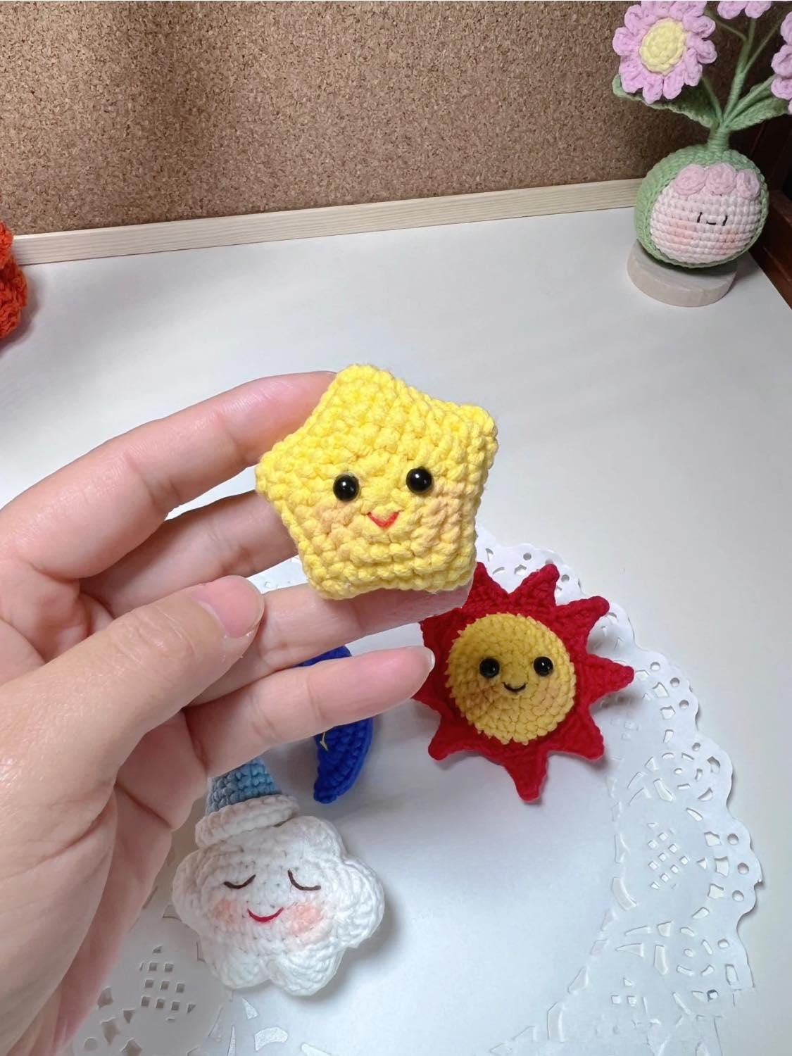 Crochet Sun Moon Star Cloud Keychain: Amigurumi Bag Charm