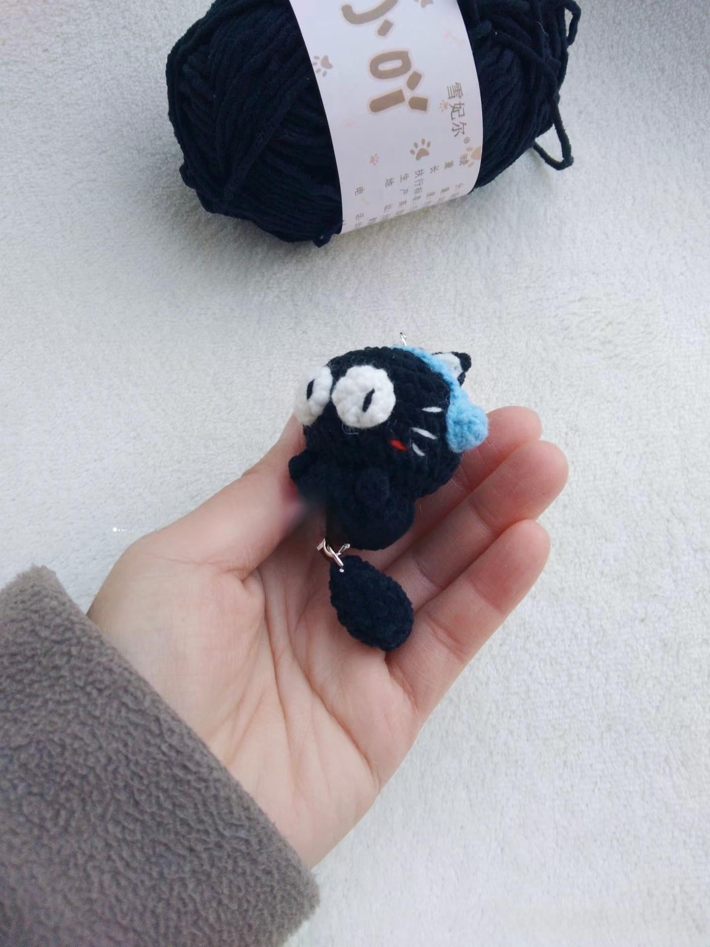 Cute Crochet Black Cat Keychain, Amigurumi Cat Charm, Kawaii Black Kitty Plush Keyring, Handmade Animal Gift, Bag Charm Accessory