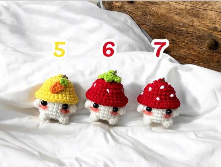 Crochet Mushroom Keychain: Handmade Cotton Amigurumi with Hat