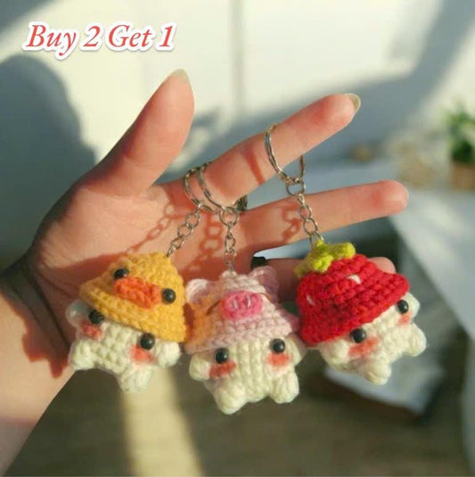 Crochet Mushroom Keychain: Handmade Cotton Amigurumi with Hat