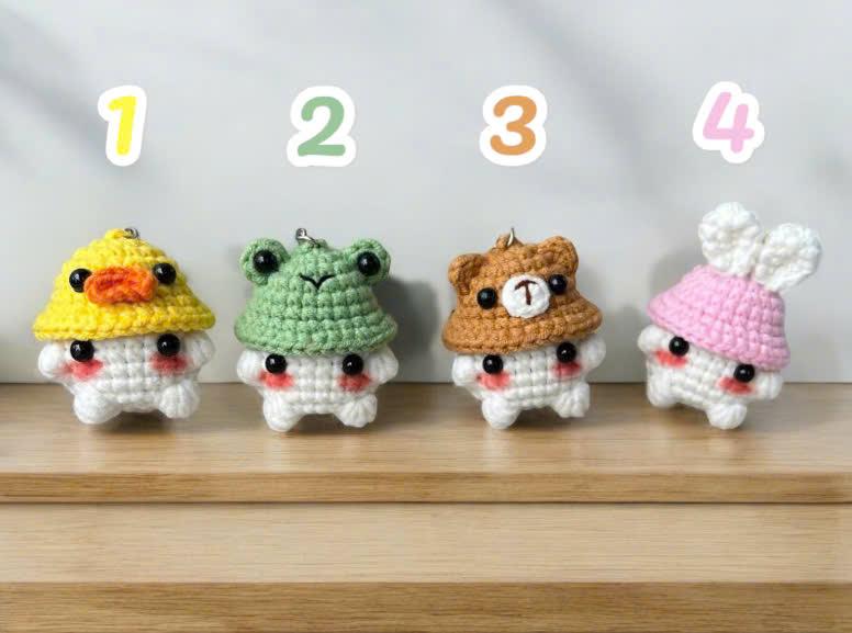 Crochet Mushroom Keychain: Handmade Cotton Amigurumi with Hat