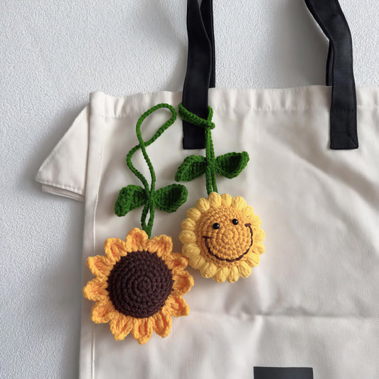 Crochet Sunflower Keychain: Handmade Cotton Bag Charm