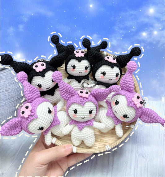 Handmade Crochet Kuromi Plush, Amigurumi Kuromi, Kuromi Crochet Doll, Kuromi Plushie Kuromi Keychain, Kawaii Sanrio Bag Charm, Gift for Her