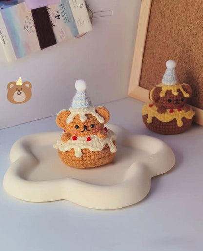 Crochet Bear Cake Keychain: Handmade Kawaii Amigurumi Bag Charm