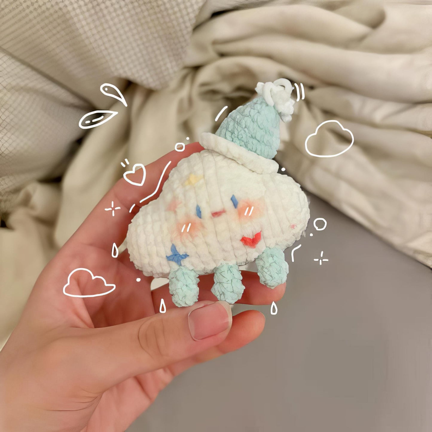 Crochet Cloud Keychain: Handmade Kawaii Plush Bag Charm