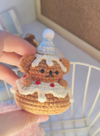 Crochet Bear Cake Keychain: Handmade Kawaii Amigurumi Bag Charm