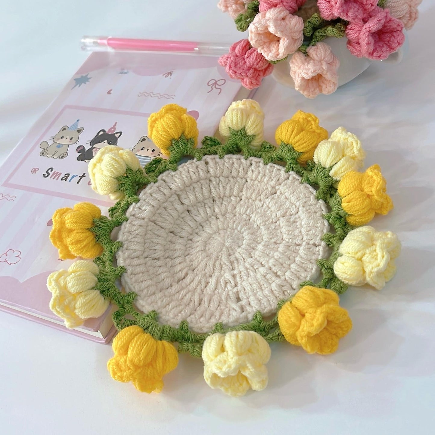 Handmade Crochet Flower Coaster, Crochet Flower Bouquet Blanket, Crochet Flower Bouquet, Mother's Day Gift, Crochet Coaster, Gift for Her