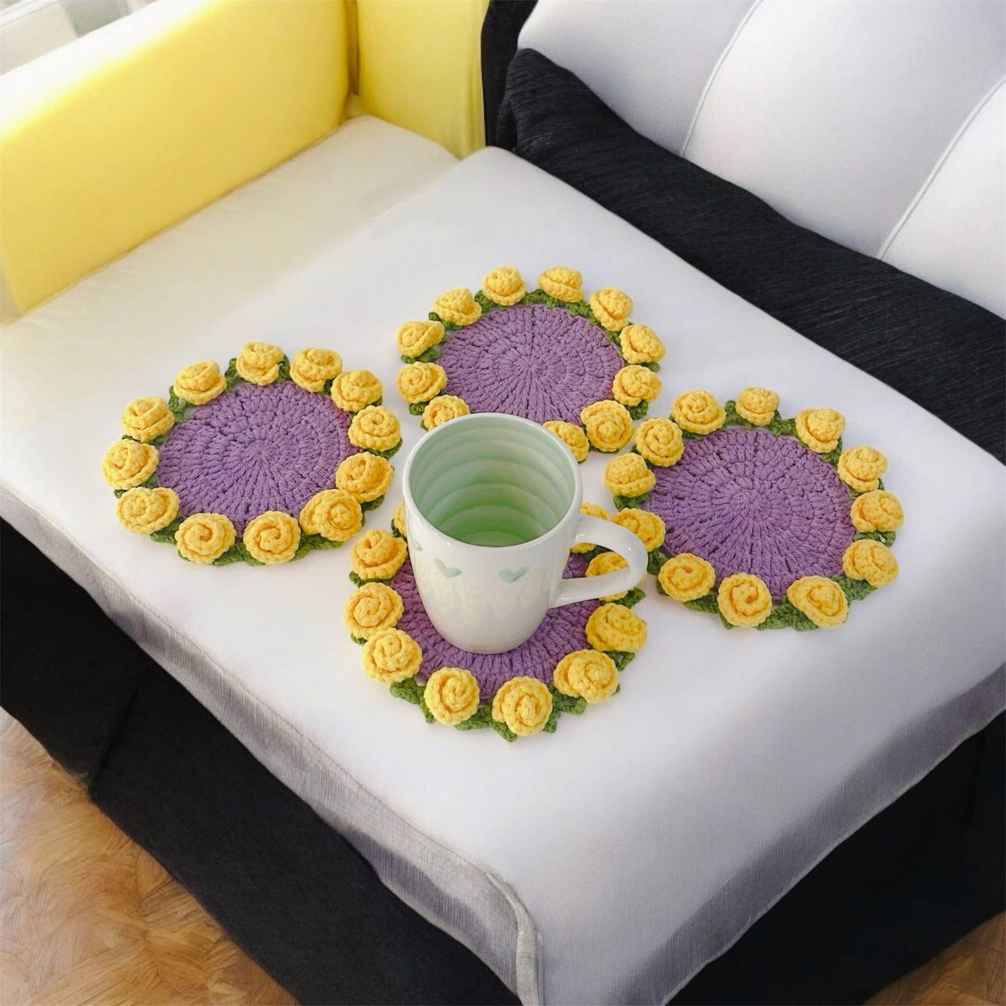 Handmade Crochet Flower Coaster, Crochet Flower Bouquet Blanket, Crochet Flower Bouquet, Mother's Day Gift, Crochet Coaster, Gift for Her