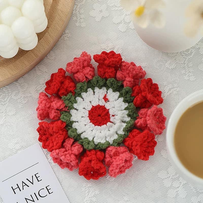 Handmade Crochet Flower Coaster, Crochet Flower Bouquet Blanket, Crochet Flower Bouquet, Mother's Day Gift, Crochet Coaster, Gift for Her