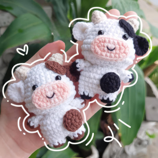 Little Fluffy Cow Plushie, Cute Mini Cow Crochet Plush, Moochi Tiny Cow, Cow Amigurumi, Crochet Bag Charm, Crochet Keychain, Stuffed Animal