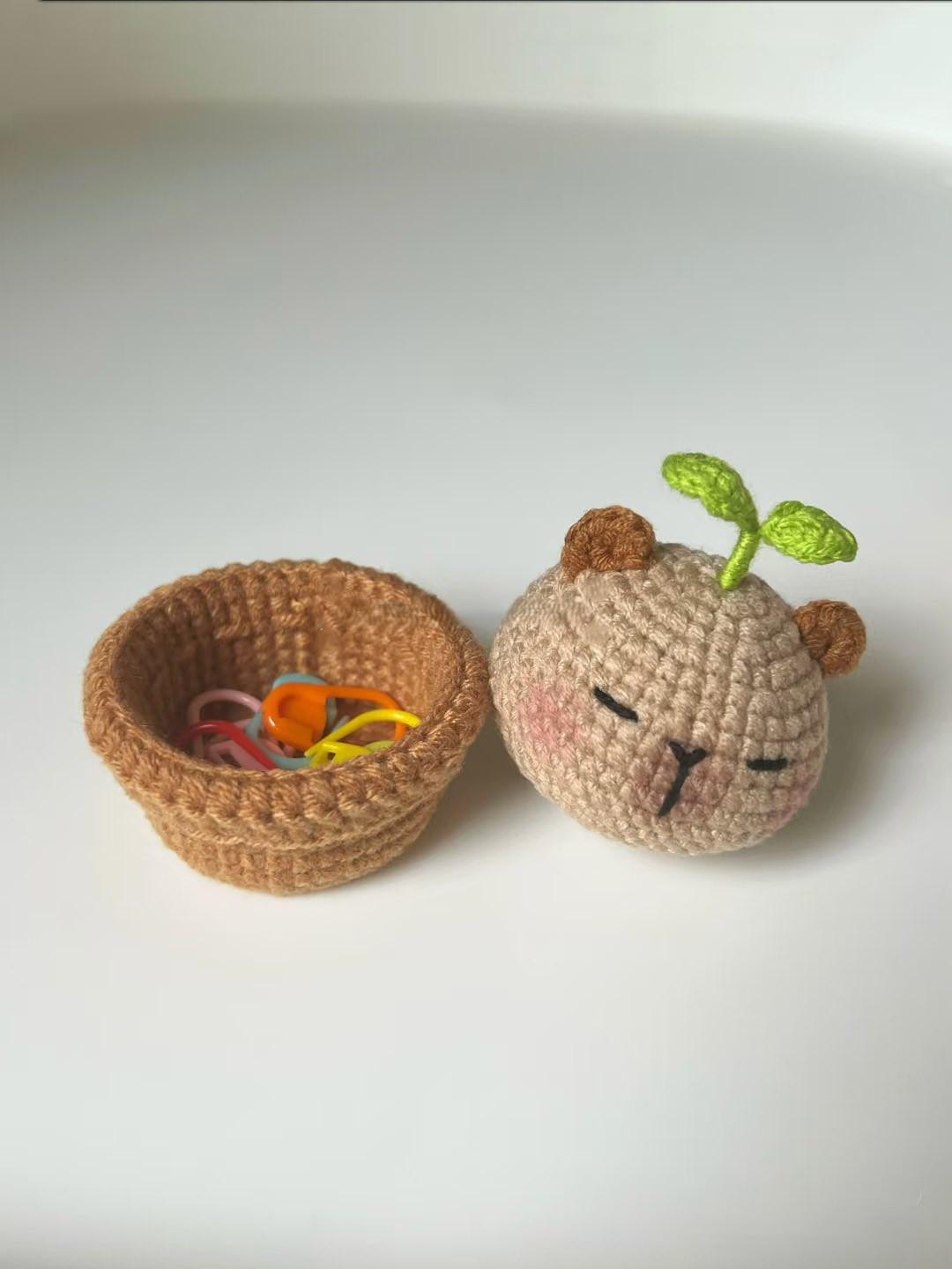 Crochet Capybara with Basket: Handmade Acrylic Plush Toy