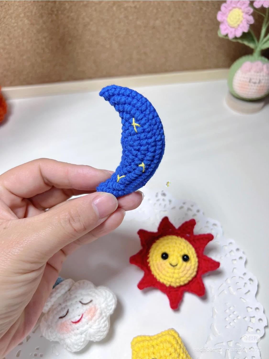 Crochet Sun Moon Star Cloud Keychain: Amigurumi Bag Charm