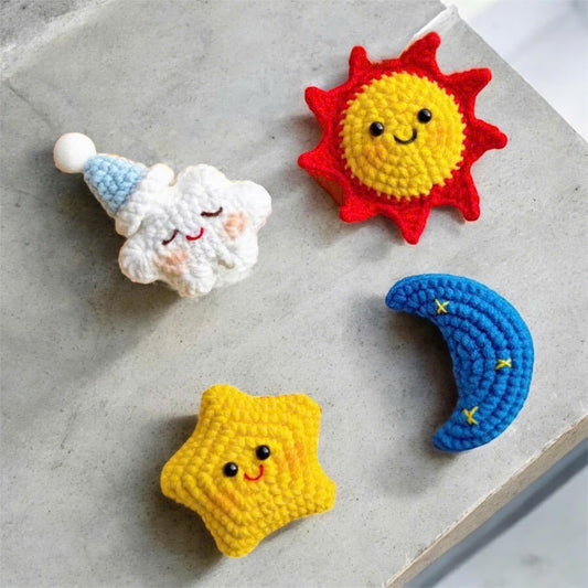 Crochet Sun Moon Star Cloud Keychain: Amigurumi Bag Charm