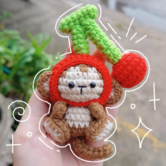 Crochet Monkey With Cherry Keychain, Amigurumi Monkey, Crochet Baby Monkey Plush Toy Keychain, Monkey Cute Gifts, Monkey Crochet Keychain