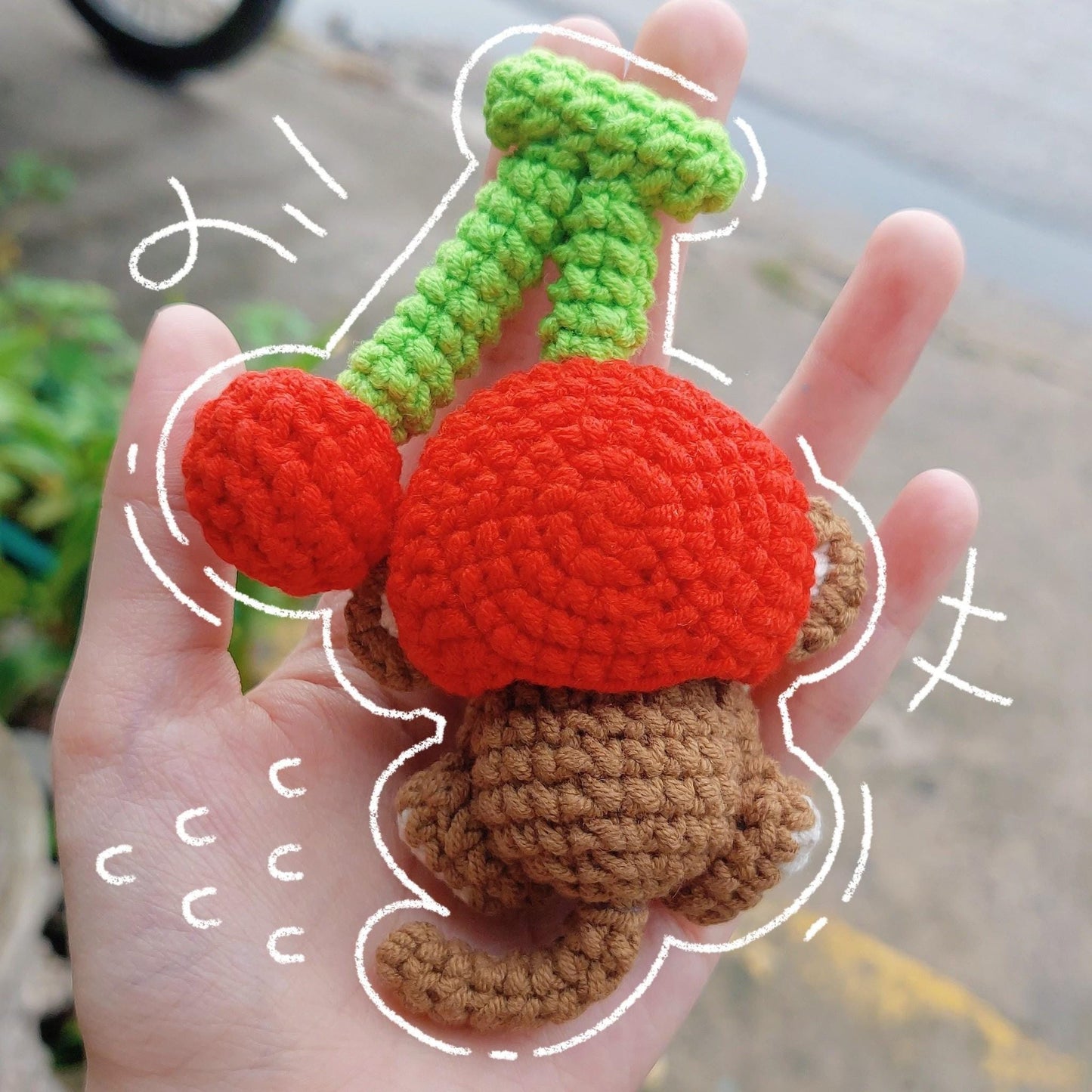 Crochet Monkey With Cherry Keychain, Amigurumi Monkey, Crochet Baby Monkey Plush Toy Keychain, Monkey Cute Gifts, Monkey Crochet Keychain