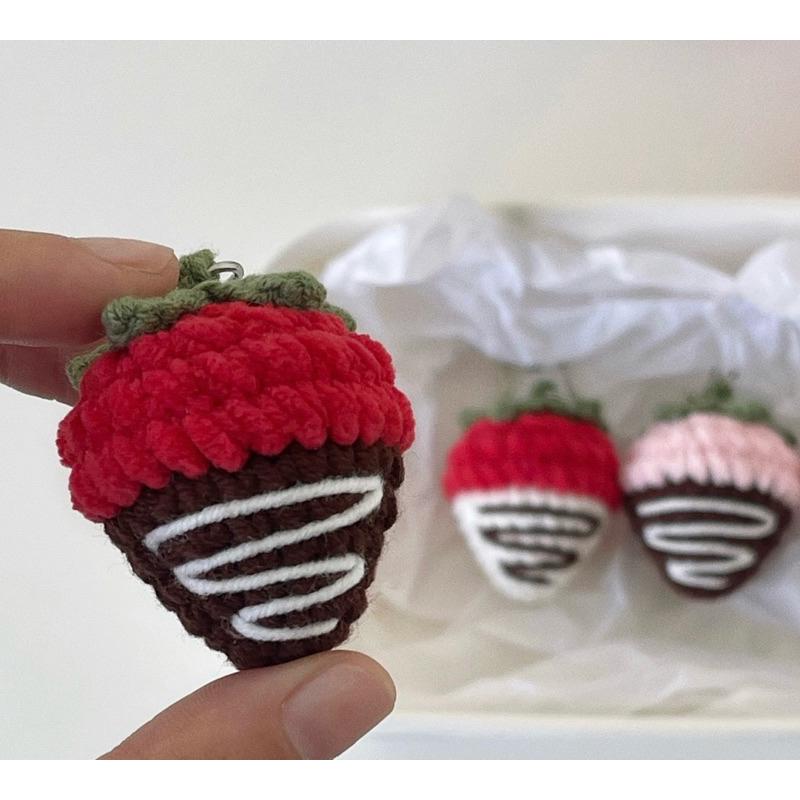 Crochet Strawberry Keychain: Handmade Cotton Bag Charm