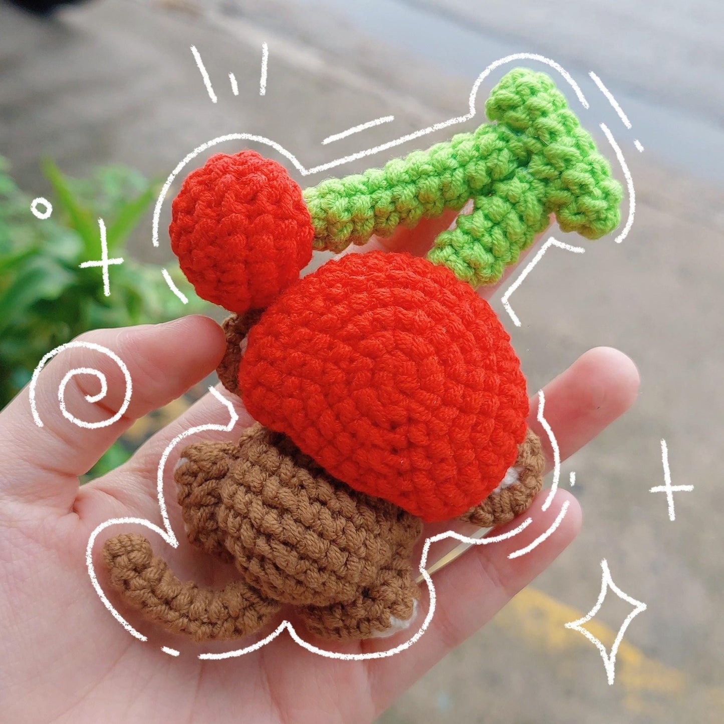 Crochet Monkey With Cherry Keychain, Amigurumi Monkey, Crochet Baby Monkey Plush Toy Keychain, Monkey Cute Gifts, Monkey Crochet Keychain