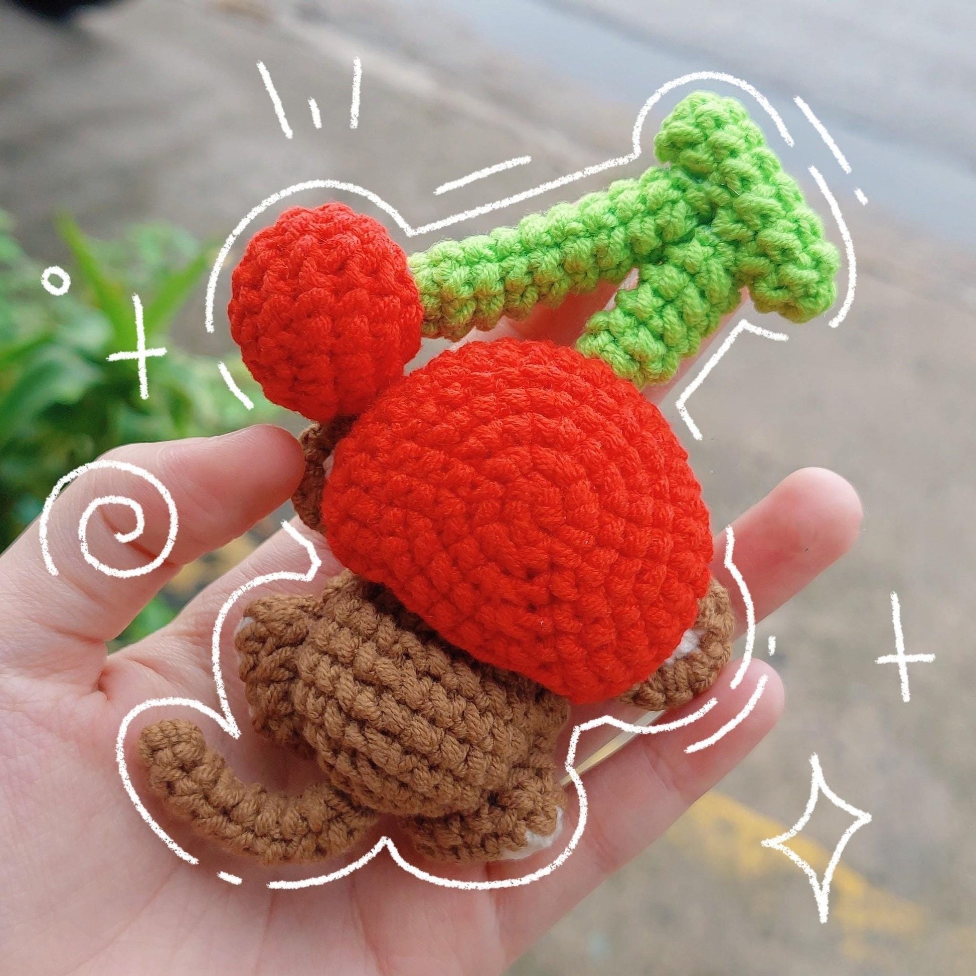 Crochet Monkey With Cherry Keychain, Amigurumi Monkey, Crochet Baby Monkey Plush Toy Keychain, Monkey Cute Gifts, Monkey Crochet Keychain