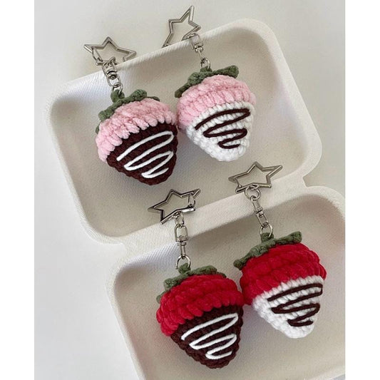 Crochet Strawberry Keychain: Handmade Cotton Bag Charm
