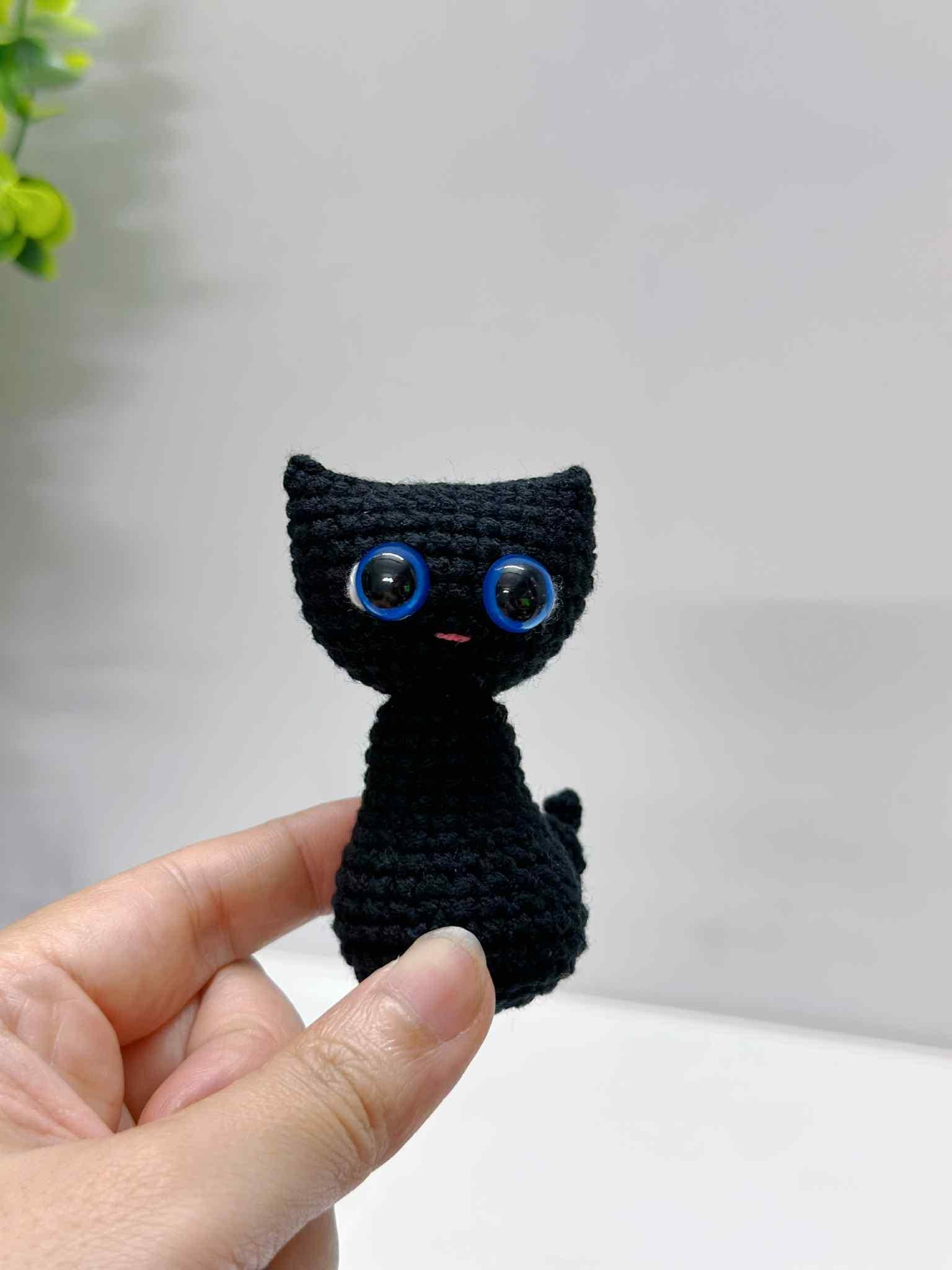 Crochet Halloween Doll with Black Cat: Handmade Amigurumi Plush, Blue-Haired Raincoat Girl, Yellow Raincoat Girl Doll