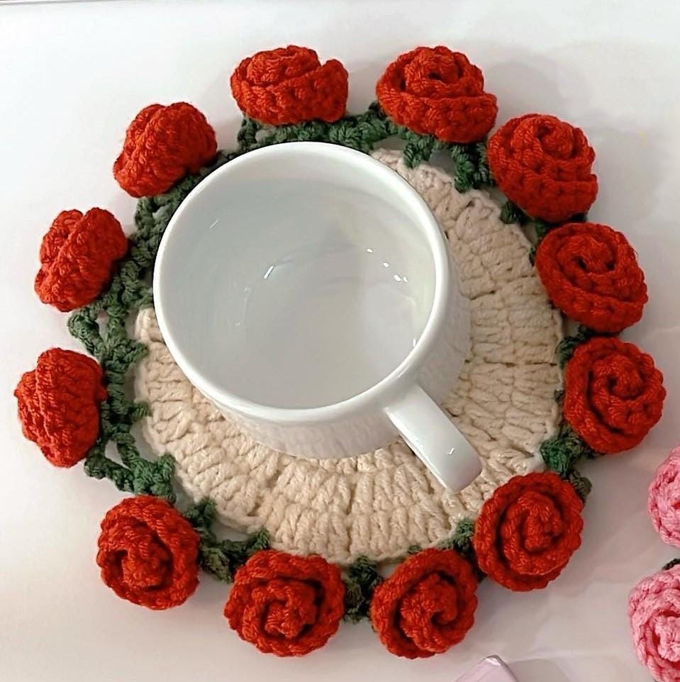 Handmade Crochet Flower Coaster, Crochet Flower Bouquet Blanket, Crochet Flower Bouquet, Mother's Day Gift, Crochet Coaster, Gift for Her