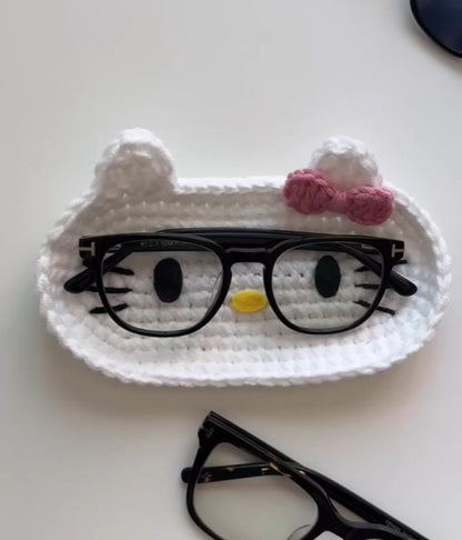 Crochet Bunny, Bear, Kitty Glasses Holder: Acrylic Yarn Bear Eyeglass Tray, Crochet Glasses Holder