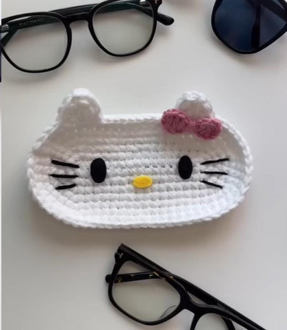 Crochet Bunny, Bear, Kitty Glasses Holder: Acrylic Yarn Bear Eyeglass Tray, Crochet Glasses Holder