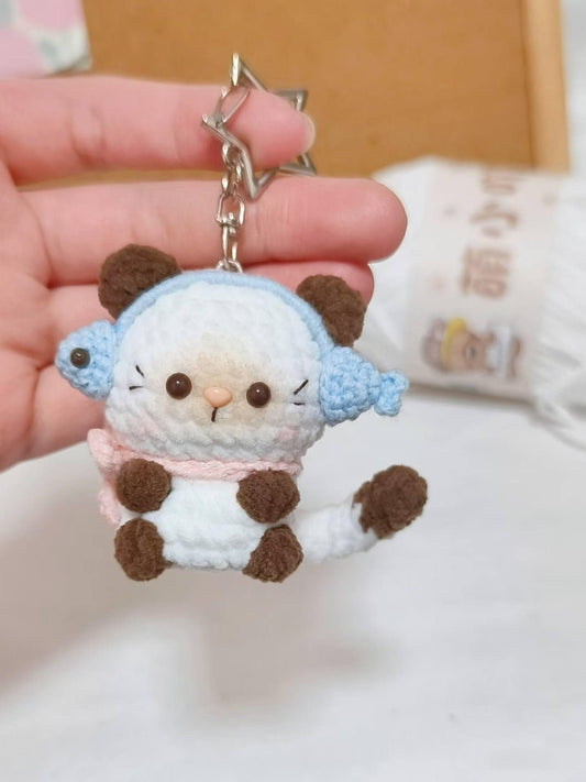 Cute Crochet Cat Wear Fish Hat Keychain, Handmade Amigurumi Cat Plush Keyring, Kawaii Crochet Cat, Mini Plush Bag Charm, Gift for Cat Lovers