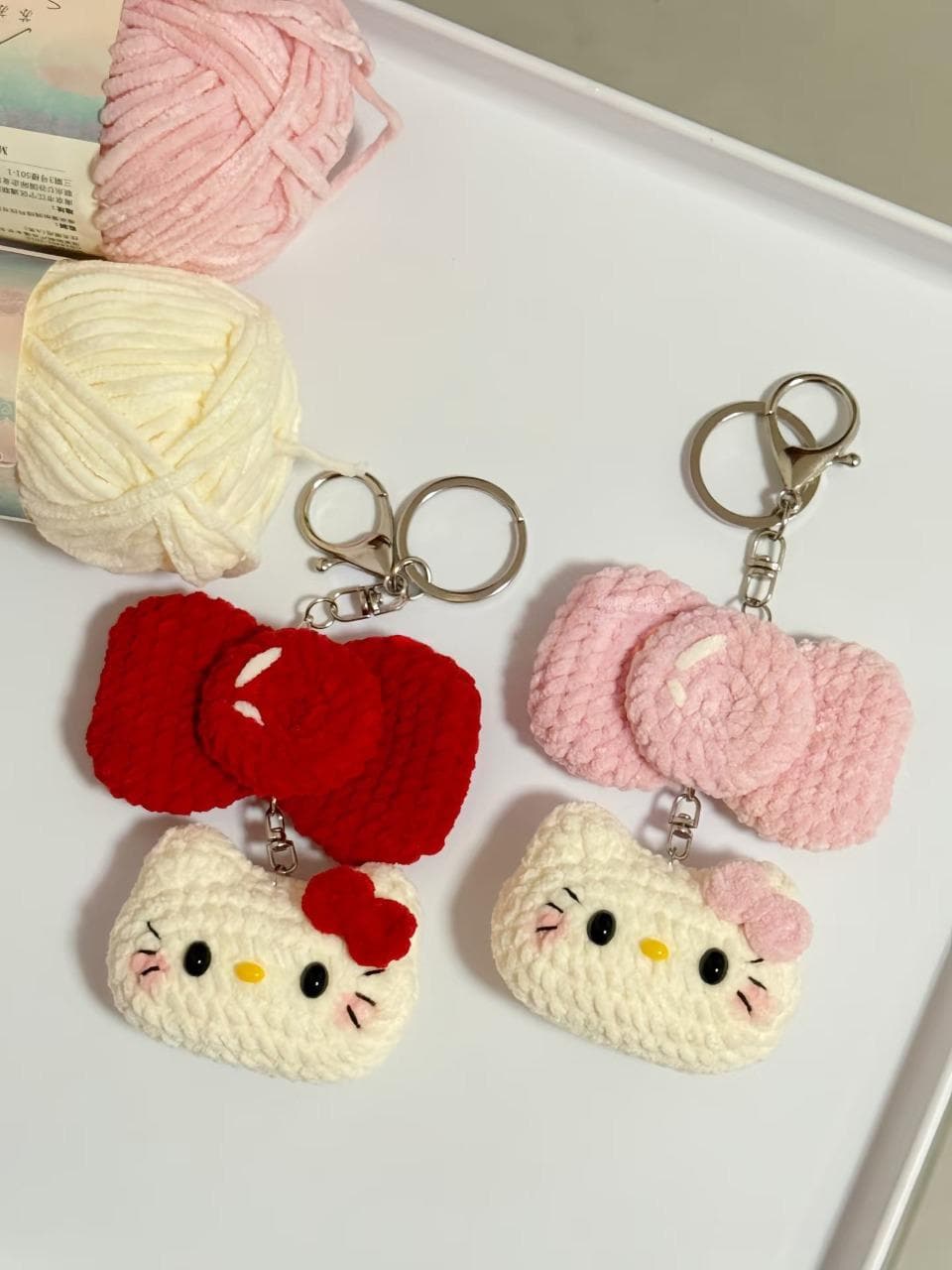 Cute Crochet Kitty Bow Keychain, Handmade Cat Keychain, Kawaii Cat Bag Charm, Plush Kitty Keyring, Gift for Cat Lover, Cute Accessories