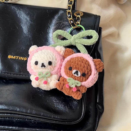 Cute Crochet Bear Keychain, Handmade Amigurumi Bear Bag Charm, Kawaii Teddy Keyring, Gift for Her, Cute Backpack Charm