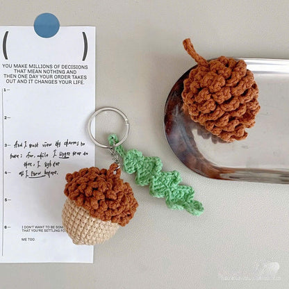 Crochet Acorn & Pine Nut Keychain, Handmade Autumn Fall Bag Charm, Cute Woodland Nature Amigurumi Gift, Crochet Bag Charm, Crochet Squirrel