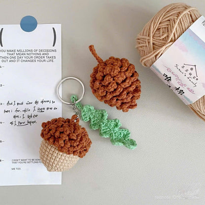 Crochet Acorn & Pine Nut Keychain, Handmade Autumn Fall Bag Charm, Cute Woodland Nature Amigurumi Gift, Crochet Bag Charm, Crochet Squirrel