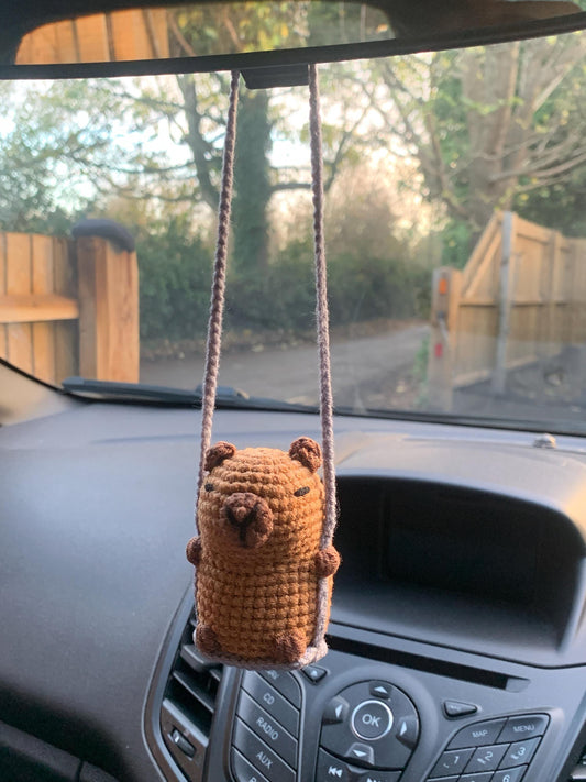 Crochet Capybara Ornaments, Cute Swinging Capybara Car Mirror Hanging Accessories, New Car Gift, Gift For Her, Car Decorations, Car Charm
