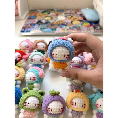 Cute Crochet Kitty Cosplay Plush, Handmade Amigurumi Cat Keychain, Kawaii Mini Plush Toy, Animal Costume Kitty, Gift for Cat Lovers
