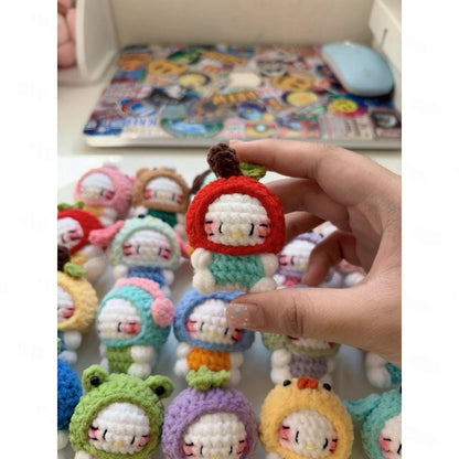 Cute Crochet Kitty Cosplay Plush, Handmade Amigurumi Cat Keychain, Kawaii Mini Plush Toy, Animal Costume Kitty, Gift for Cat Lovers