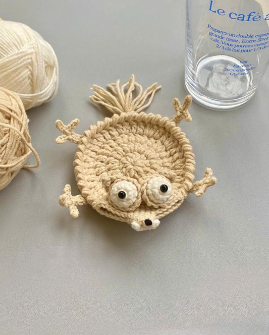 Crochet Squirrel Coaster – Cute Animal Mug Rug – Handmade Woodland Cup Mat –Scrat From Ice Age, The Saber-Toothed Squirrel With Pinecone