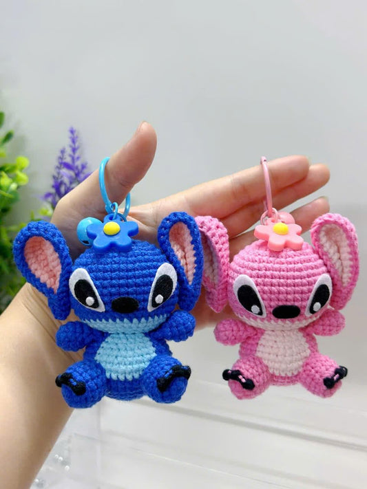 Cute Character Crochet Doll – Blue & Pink Amigurumi Plush – Handmade Kawaii Toy – Cartoon Inspired Gift – Couple Plush Set
