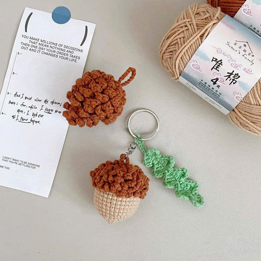 Crochet Acorn & Pine Nut Keychain, Handmade Autumn Fall Bag Charm, Cute Woodland Nature Amigurumi Gift, Crochet Bag Charm, Crochet Squirrel