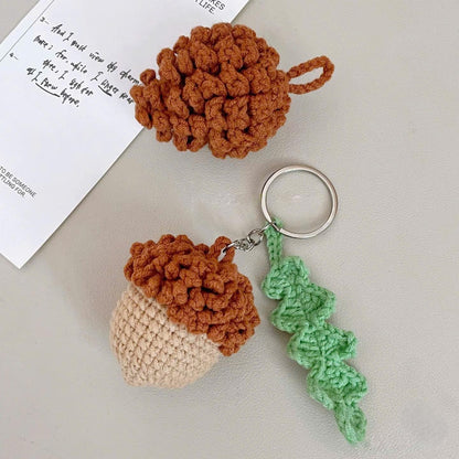 Crochet Acorn & Pine Nut Keychain, Handmade Autumn Fall Bag Charm, Cute Woodland Nature Amigurumi Gift, Crochet Bag Charm, Crochet Squirrel