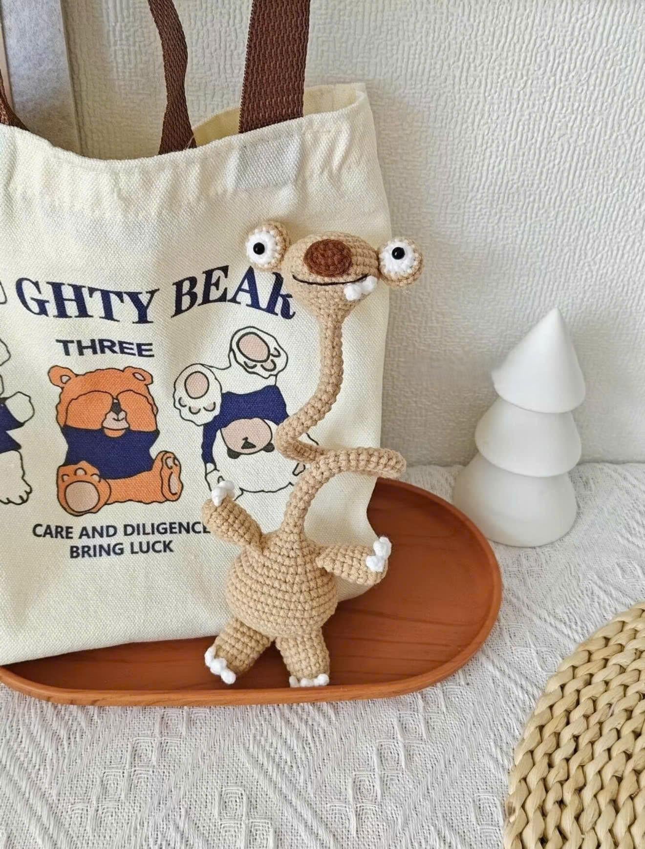 Sid the Sloth Amigurumi, Crochet Sloth, Ice Age Character Crochet, Gift For Her, Bag Charm, Long Neck Sloth, Crochet Sid Keychain, Sid Lover