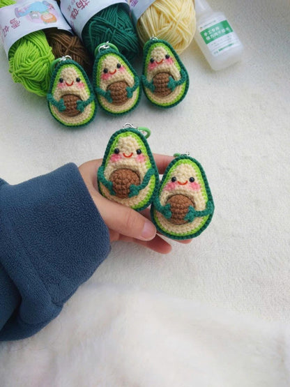 Crochet Avocado Keychain – Cute Amigurumi Avocado Plush – Handmade Food Keyring – Kawaii Bag Charm – Avocado Lover Gift, Crochet Fruit