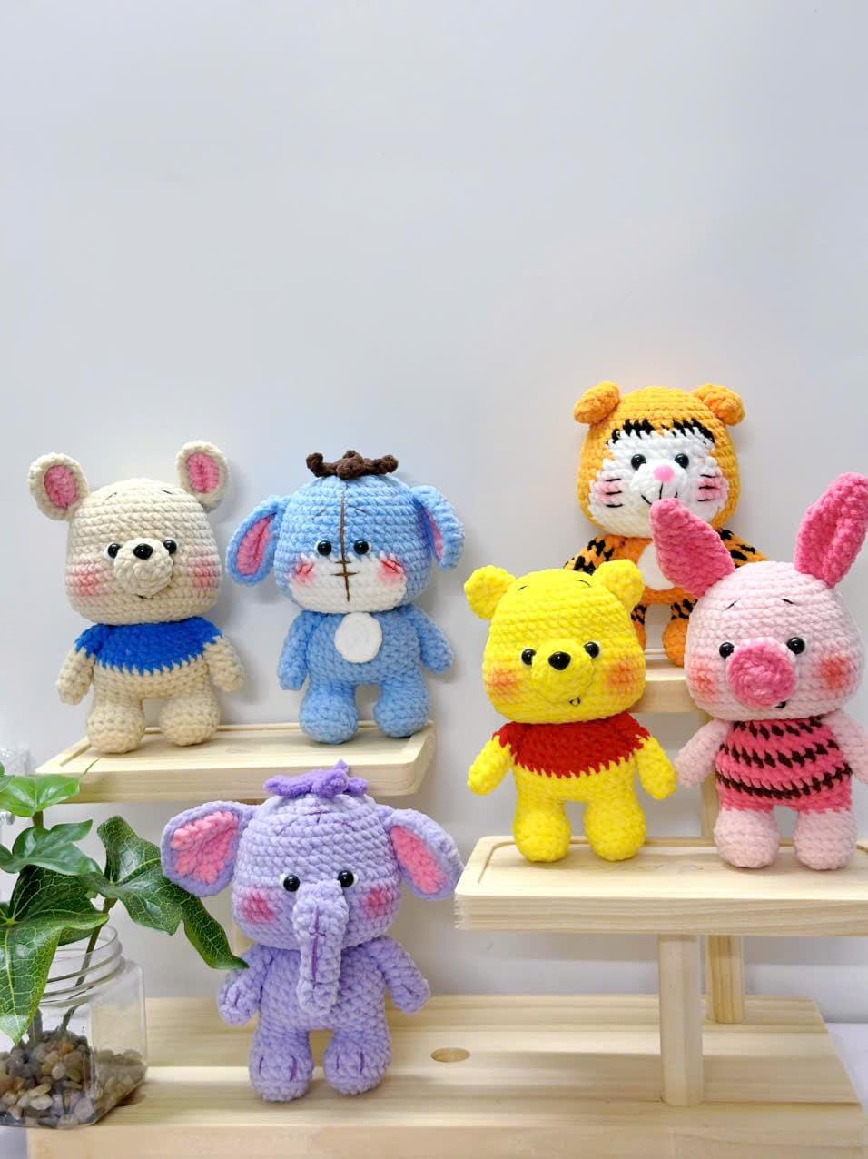 Crochet Winnie Pooh And Friends Set, Cute Animal Crochet Dolls Set – Kawaii Amigurumi Animals – Handmade Mini Plush Toys – Gift Set