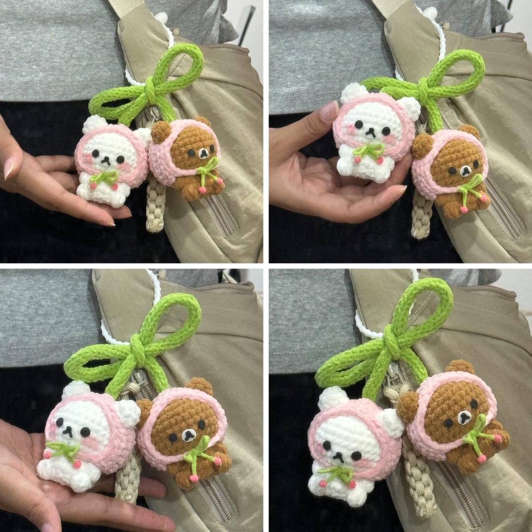 Cute Crochet Bear Keychain, Handmade Amigurumi Bear Bag Charm, Kawaii Teddy Keyring, Gift for Her, Cute Backpack Charm