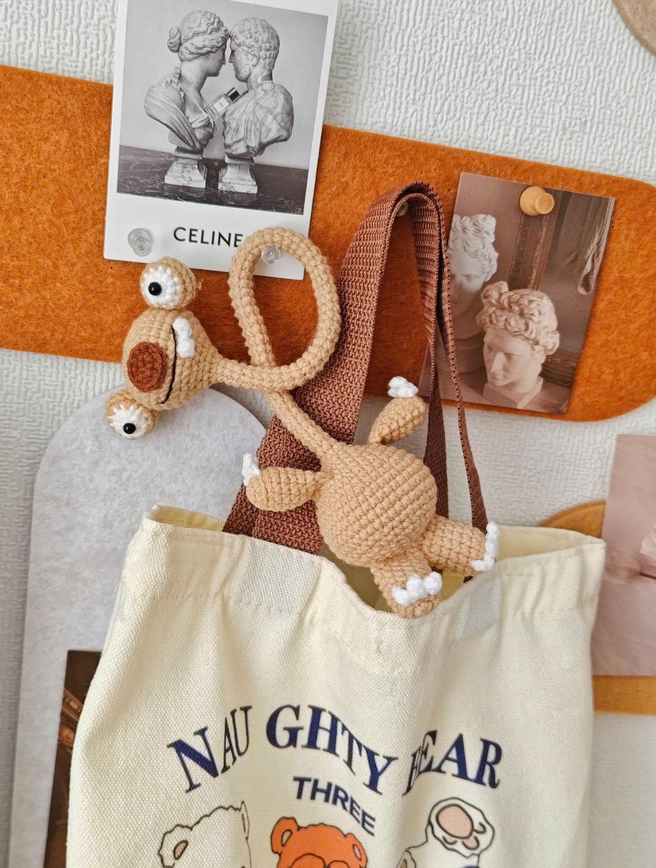 Sid the Sloth Amigurumi, Crochet Sloth, Ice Age Character Crochet, Gift For Her, Bag Charm, Long Neck Sloth, Crochet Sid Keychain, Sid Lover