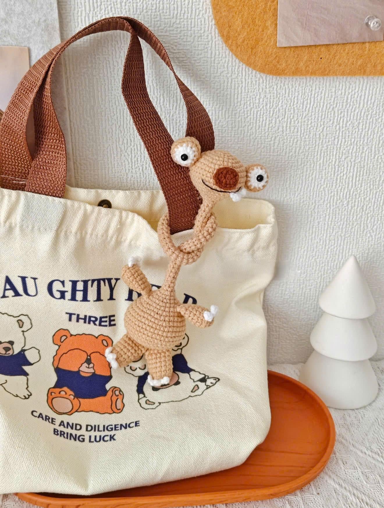 Sid the Sloth Amigurumi, Crochet Sloth, Ice Age Character Crochet, Gift For Her, Bag Charm, Long Neck Sloth, Crochet Sid Keychain, Sid Lover