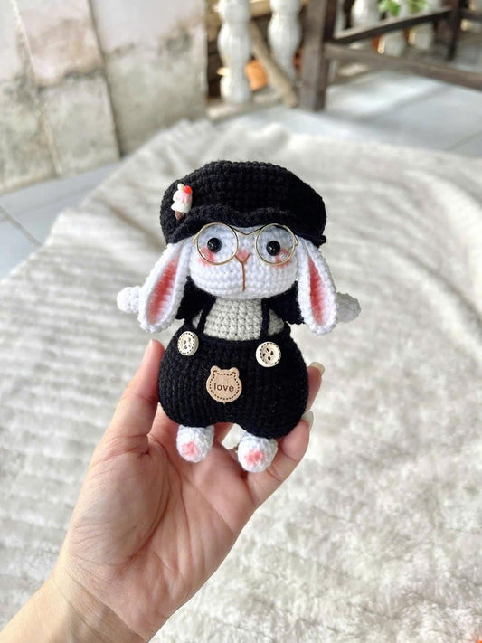 Cute Bunny Crochet Doll – Kawaii Rabbit Amigurumi – Handmade Plush Bunny with Hat – Crochet Animal Toy – Unique Handmade Gift,