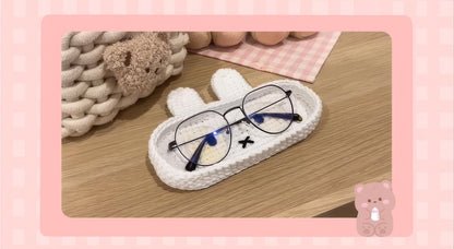 Crochet Bunny, Bear, Kitty Glasses Holder: Acrylic Yarn Bear Eyeglass Tray, Crochet Glasses Holder