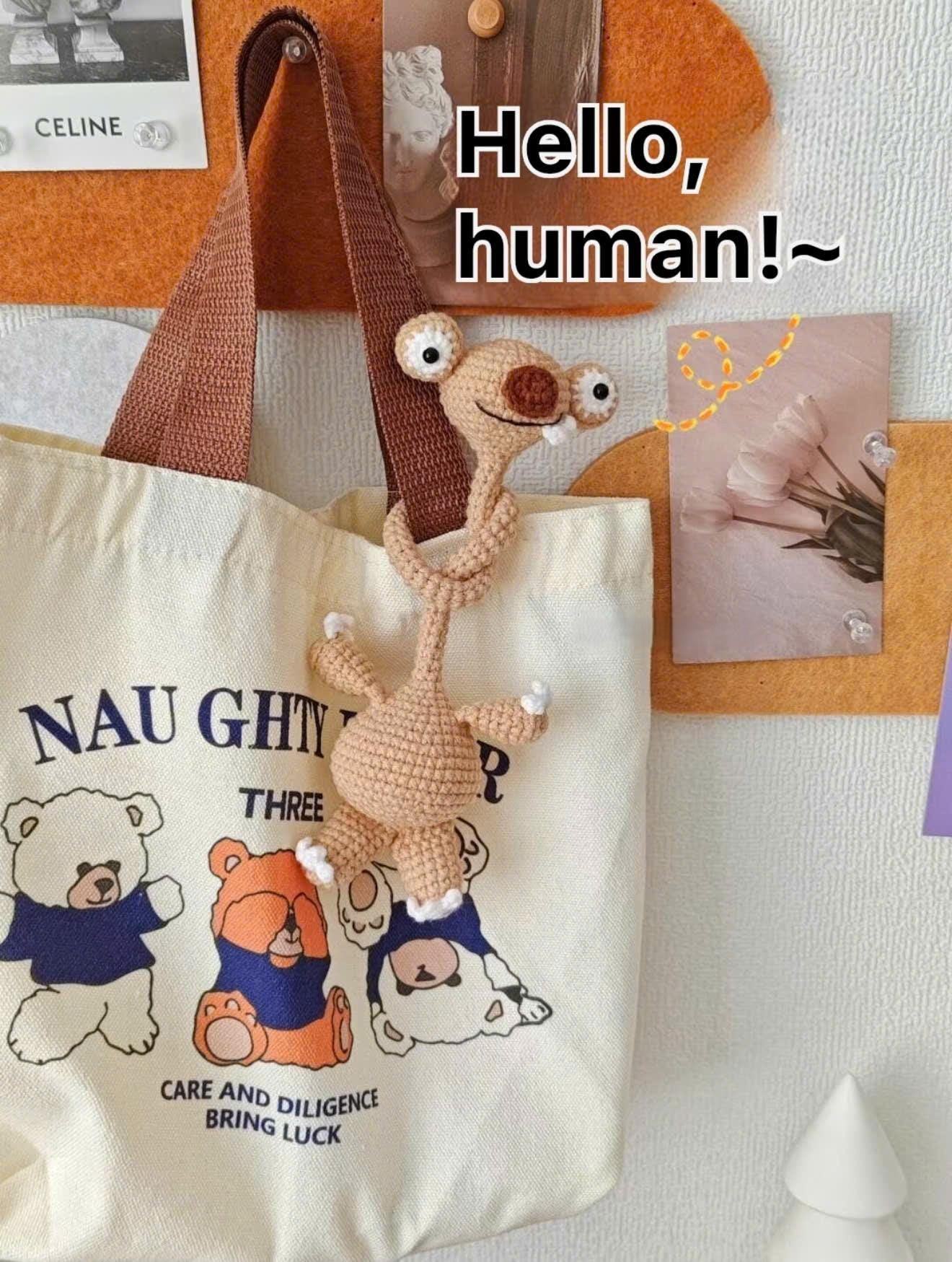Sid the Sloth Amigurumi, Long Neck Sloth, Ice Age Character Crochet, Gift For Her, Bag Charm, Crochet Sloth, Sid Keychain