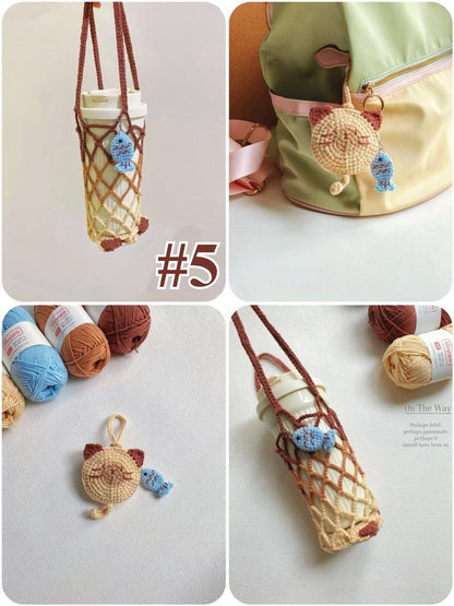 Floral Foldable Water Bottle Holder Crochet | Handmade Crochet Gift | Eco Friendly Bottle CarrierMesh Bottle Bag | 2-in-1 Flower Keychain |