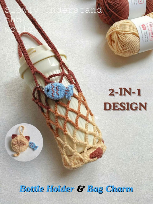 Floral Foldable Water Bottle Holder Crochet | Handmade Crochet Gift | Eco Friendly Bottle CarrierMesh Bottle Bag | 2-in-1 Flower Keychain |